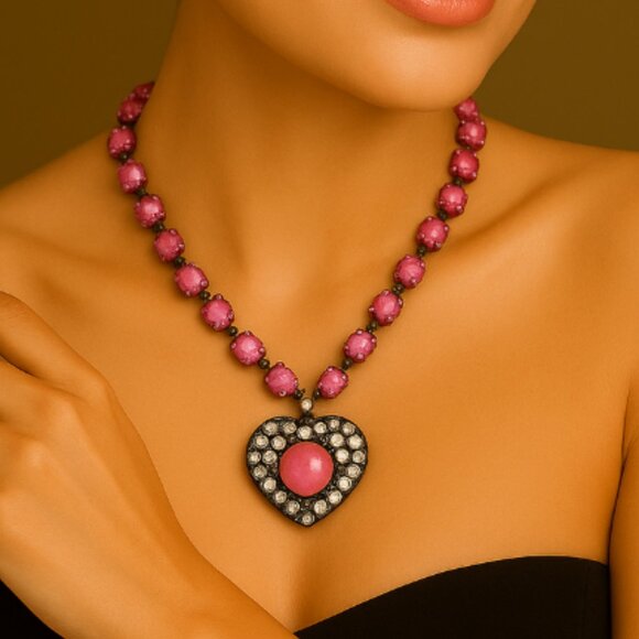 Vintage Rhinestoned Heart Necklace